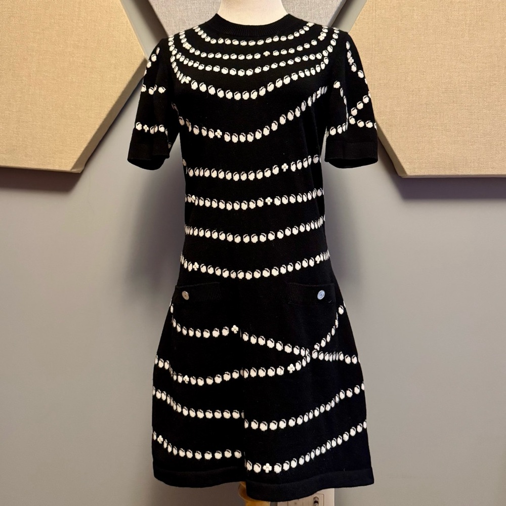 Chanel 2025 P Pearl Black and White Patterned Dress FR36